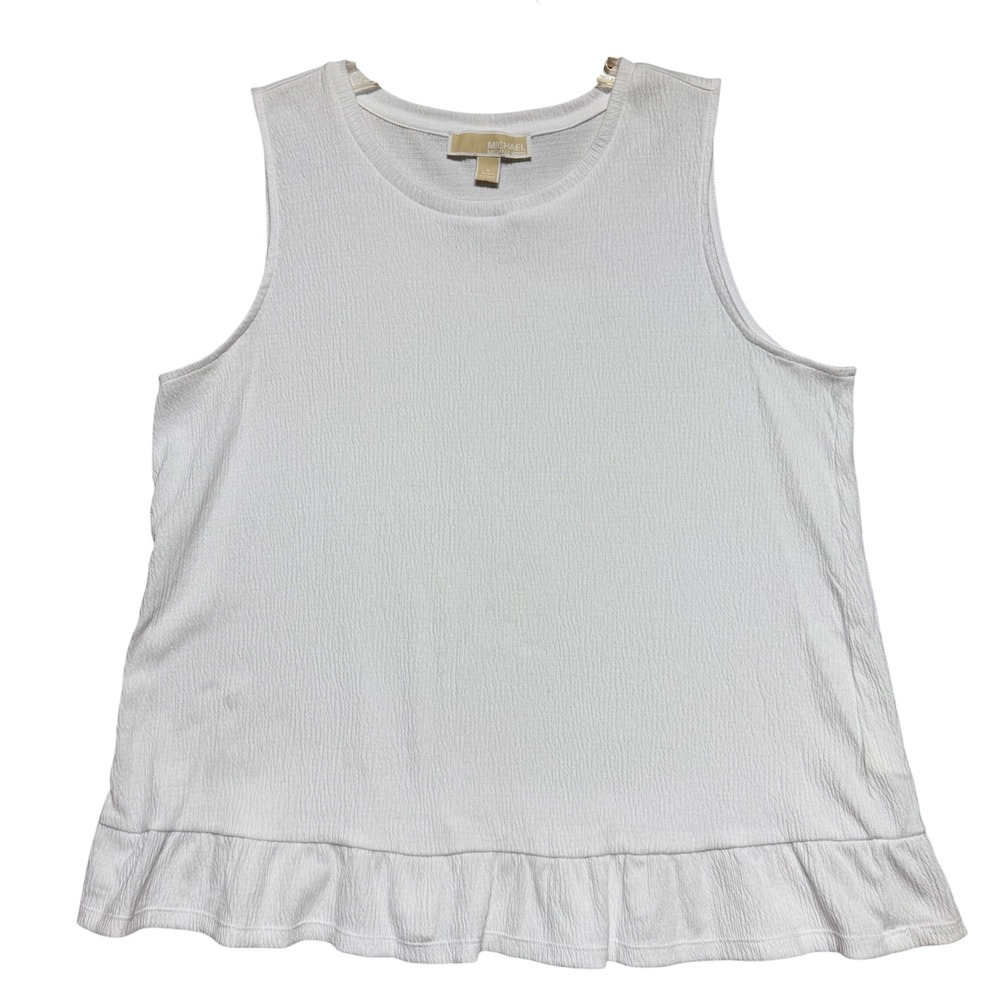 Michael Michael Kors White Textured Sleeveless Ruffle Hem Peplum Top Large‎